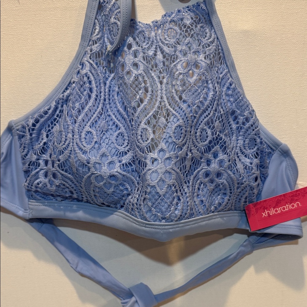 NWT Xhilaration Powder Blue Lace High-Neck Swim Top